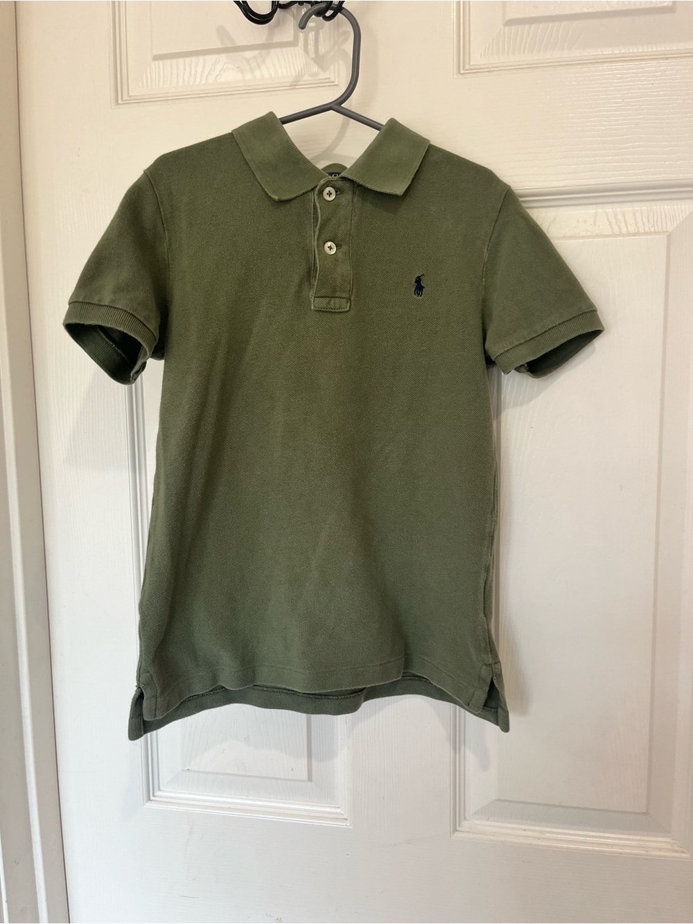 Polo Ralph Lauren Boys Size 7 Olive Green Textured Cotton Polo Shirt Navy Pony